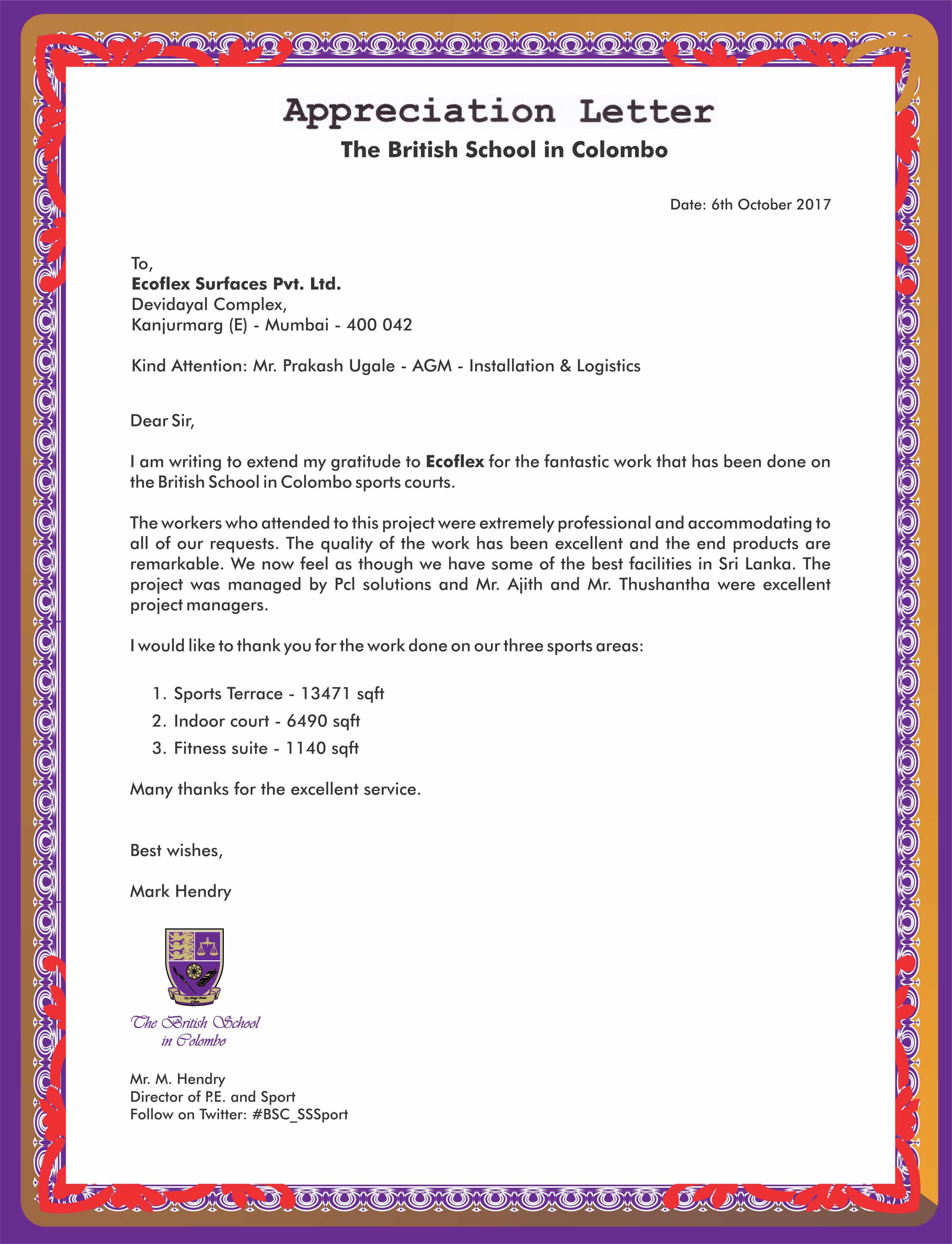 Recognition Letter Template